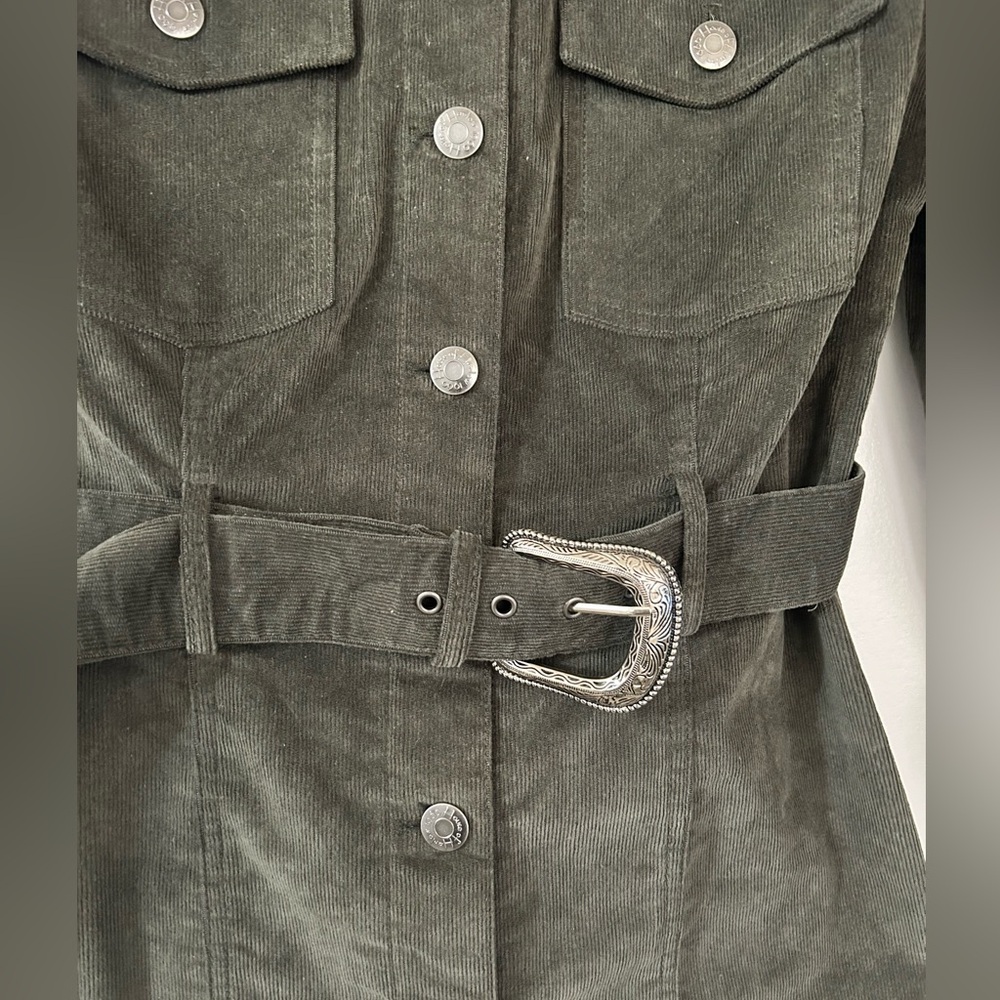 House of Harlow 1960 Olive Suede Belted Trench Coat - Picture 3 of 4